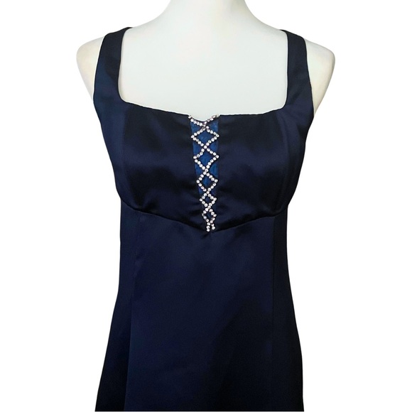 Vintage 90s Blue Satin Rhinestone Princess Prom Dress. S/M Romantic Fairy Gothic - Picture 7 of 14